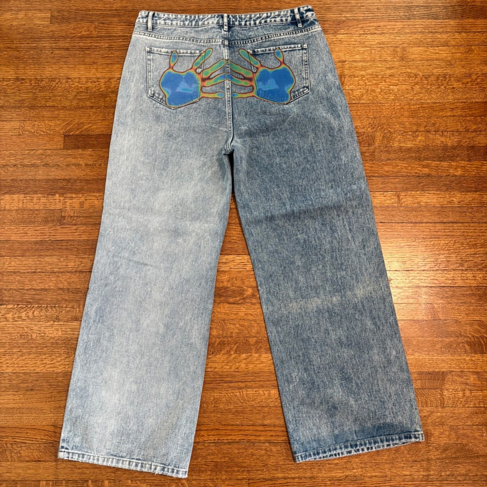 Acid‎ Wash Ripped Distressed Wide Leg Jeans Relaxed Fit Denim Fashion Pants XXL - Picture 8 of 11